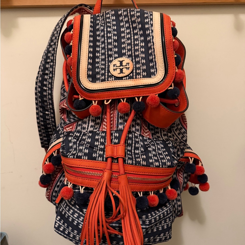 Tory Burch Patterned Backpack with orange Accents